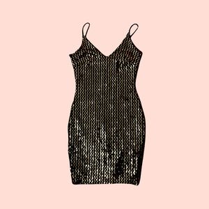 Gold Sequin Spaghetti Strap Dress